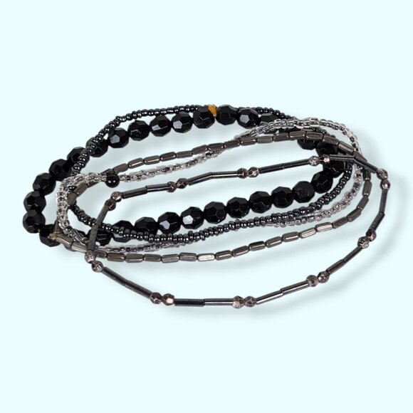 (2/$20) Set of 5 Dark Beaded Stretch Bracelets - Picture 3 of 4